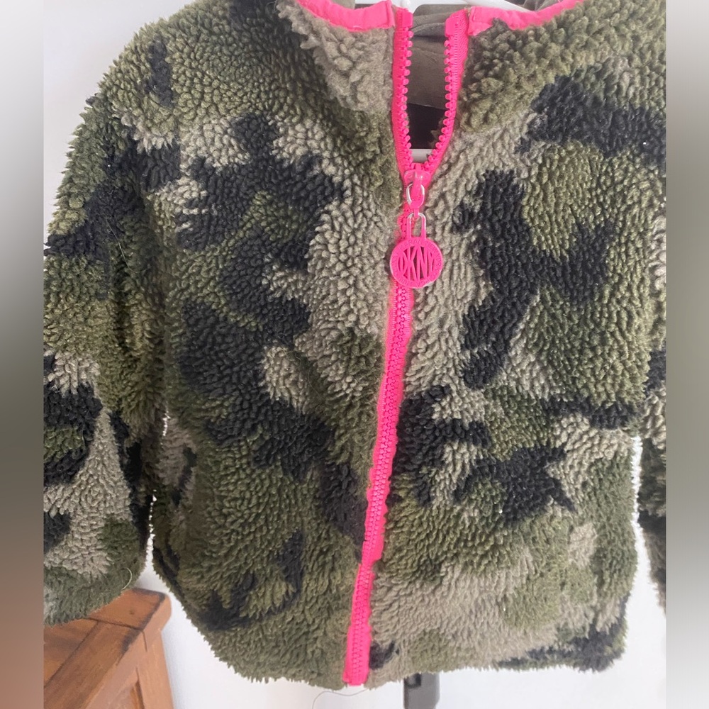 Kids Camouflage Sherpa Jacket with Pink Trim | DKNY | Size 3T